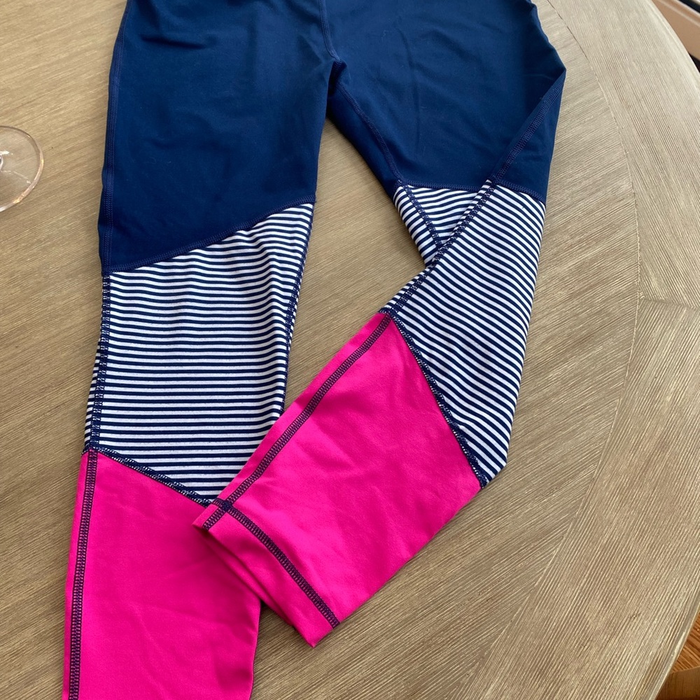Vineyard Vines Skip Monday Colorblock Leggings Medium Pink Navy White